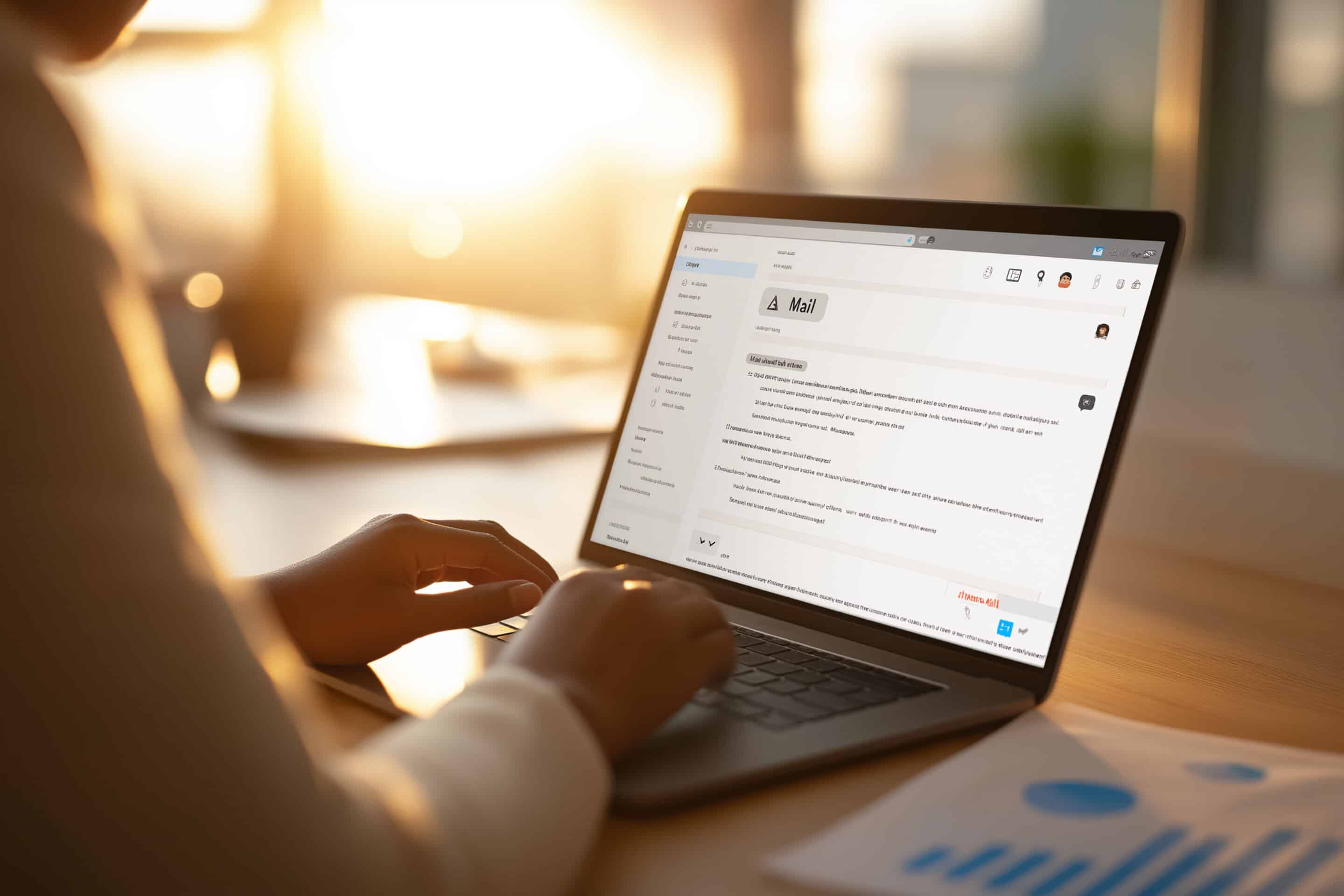 Person on laptop checking email suitable for technology blogs, work from home articles, digital communication graphics, online marketing platforms.