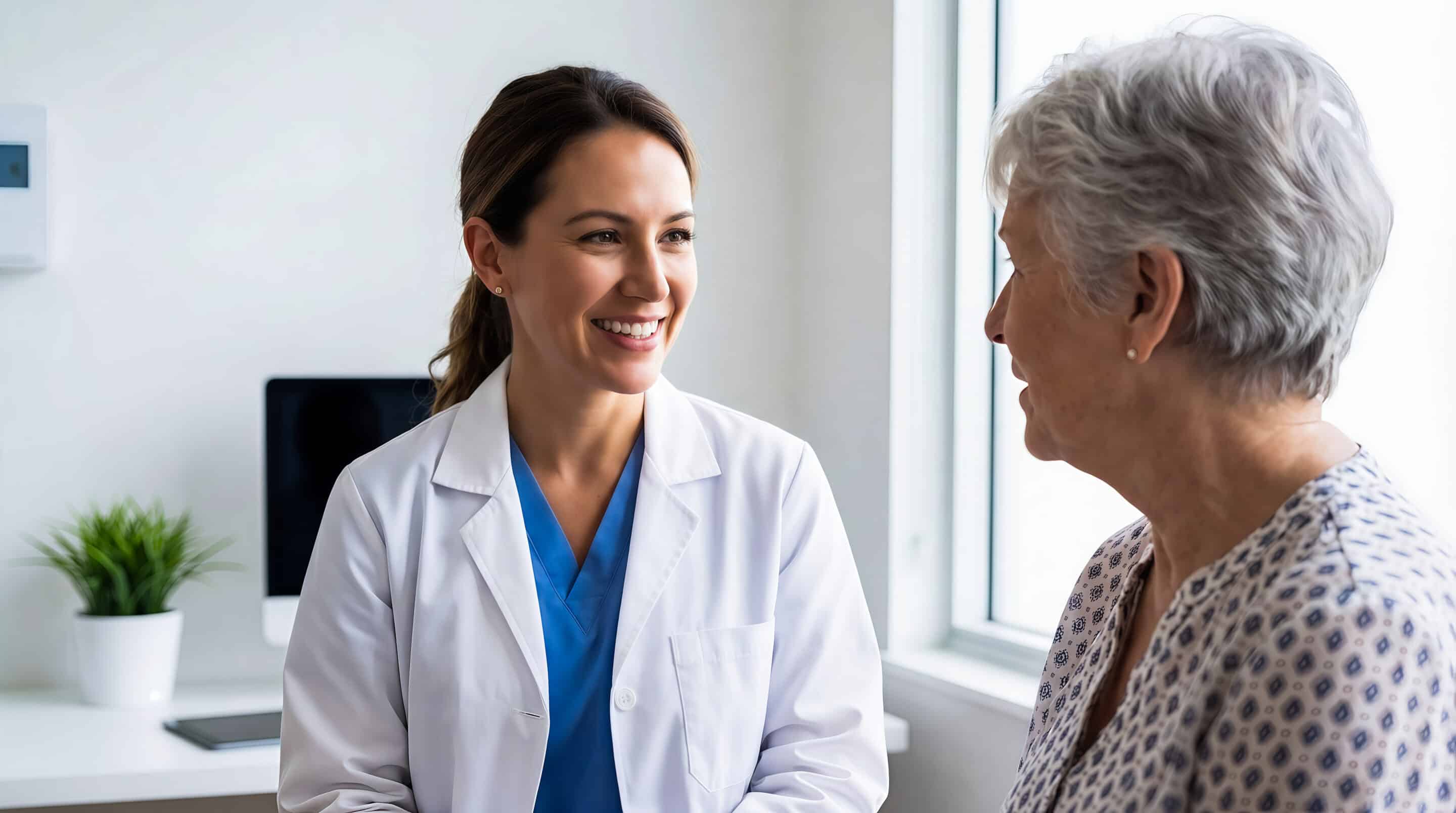 A d6octor talking to senior patient.